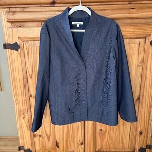 TravelSmith Blazer Button Up‎ Navy Blue and White Women's Jacket Size Large